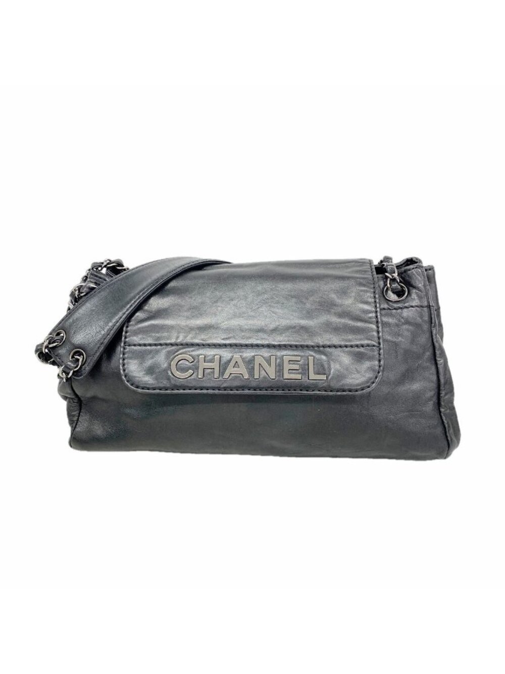 Chanel Shoulder Bag Lambskin Black Silver